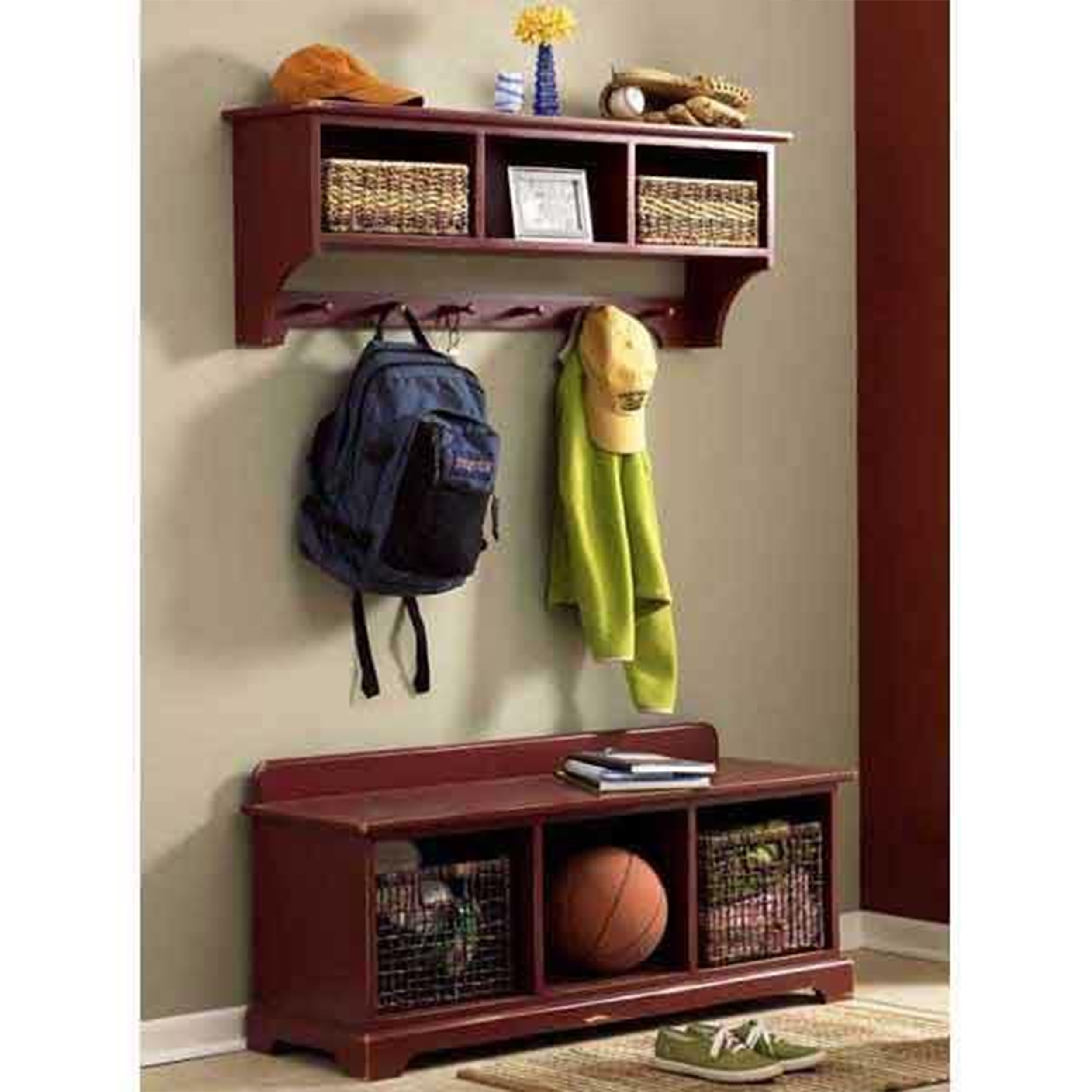 product: Wood Magazine Downloadable Woodworking Project Plan to Build Entry-Area Storage Bench & Wall Shelf shown