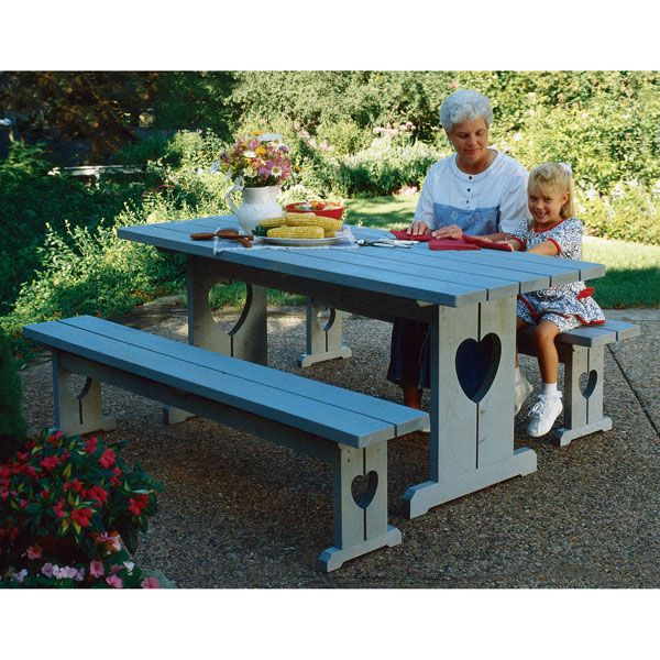 product: Wood Magazine Woodworking Project Paper Plan to Build Picnic Table and Benches shown