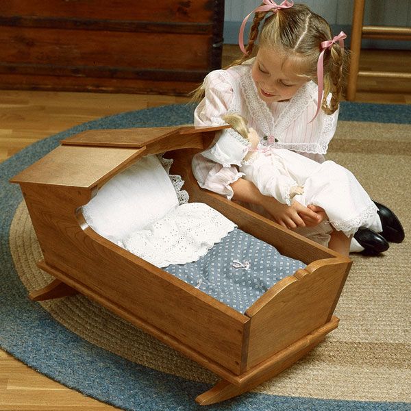 product: Wood Magazine Woodworking Project Paper Plan to Build Cherry Doll's Cradle shown
