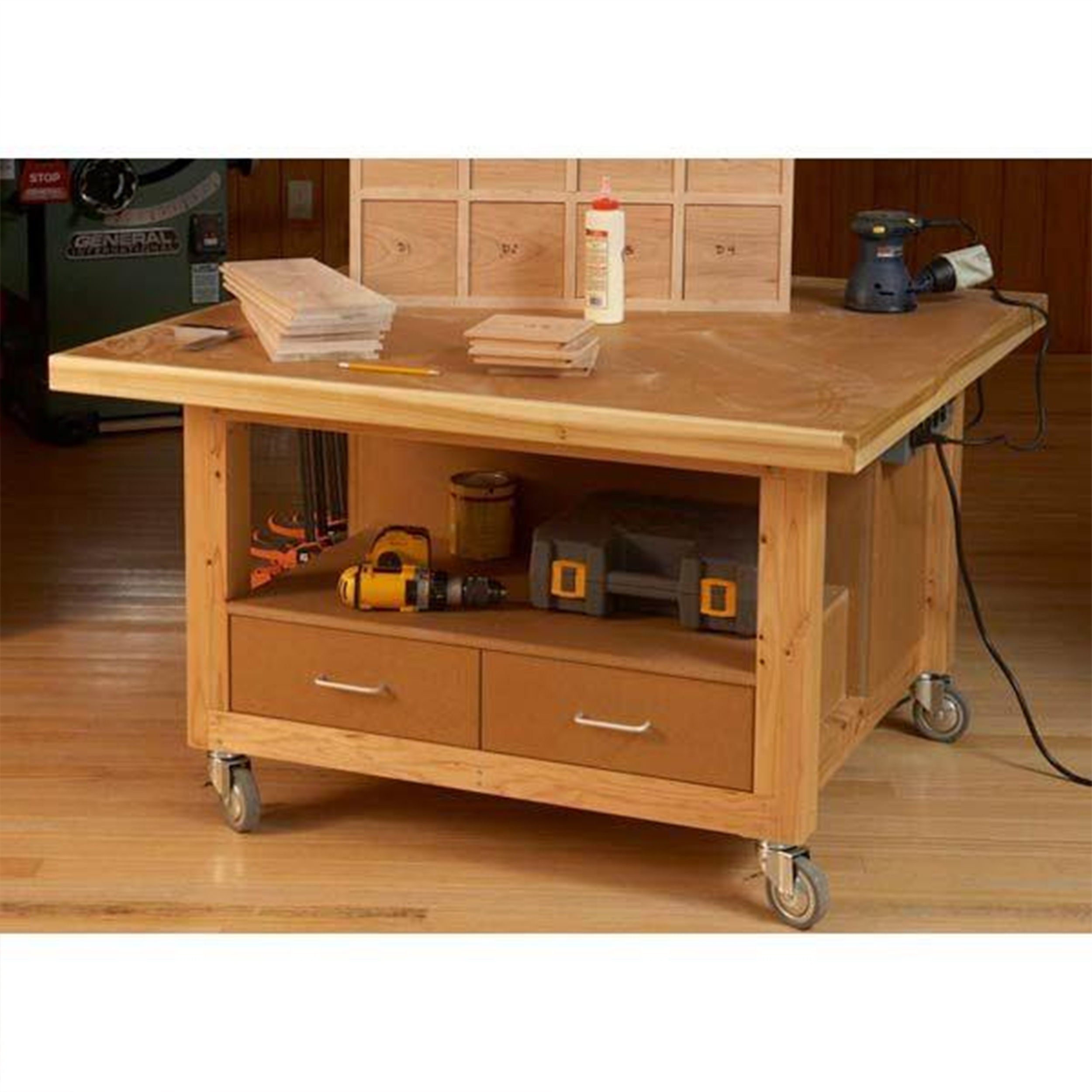 product: Wood Magazine Downloadable Woodworking Project Plan to Build Reliably Rugged Assembly Table shown