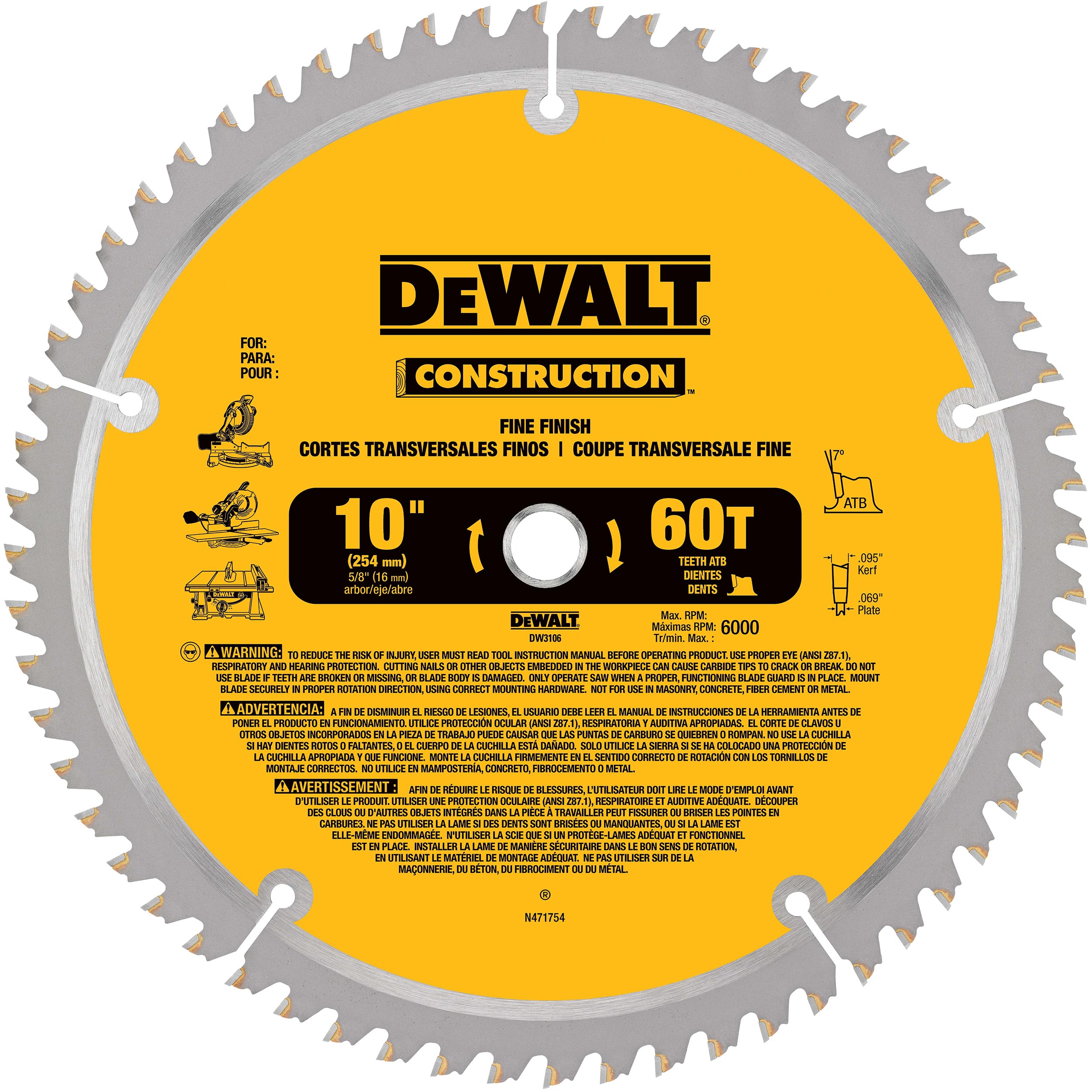 product: DeWalt Circular Saw Blade - Construction - Fine Finish - 10