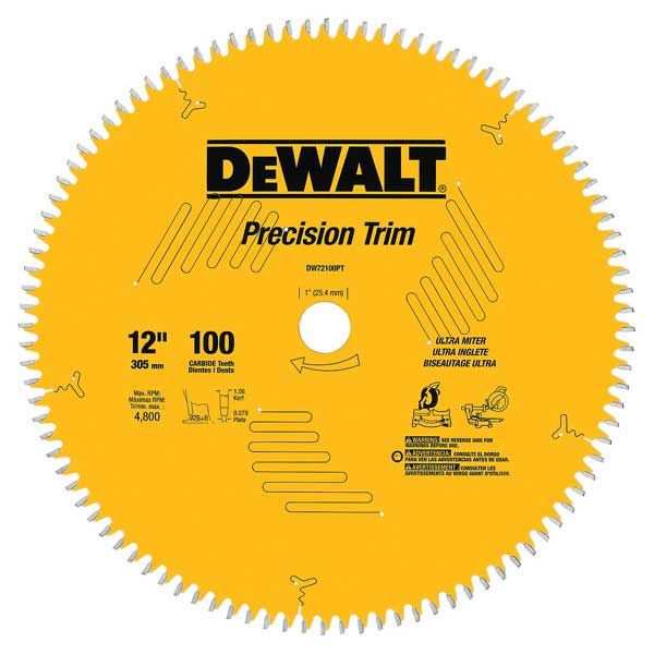 Dw72100pt Precision Trim Circular Saw Miter Saw Blade 12" X 100 Tooth