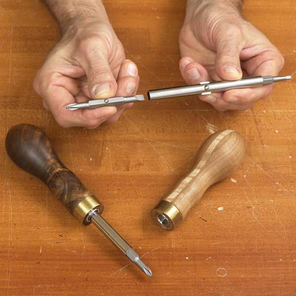 product: Wood Magazine Woodworking Project Paper Plan to Build 4-in-1 Turned Handle Screwdriver shown