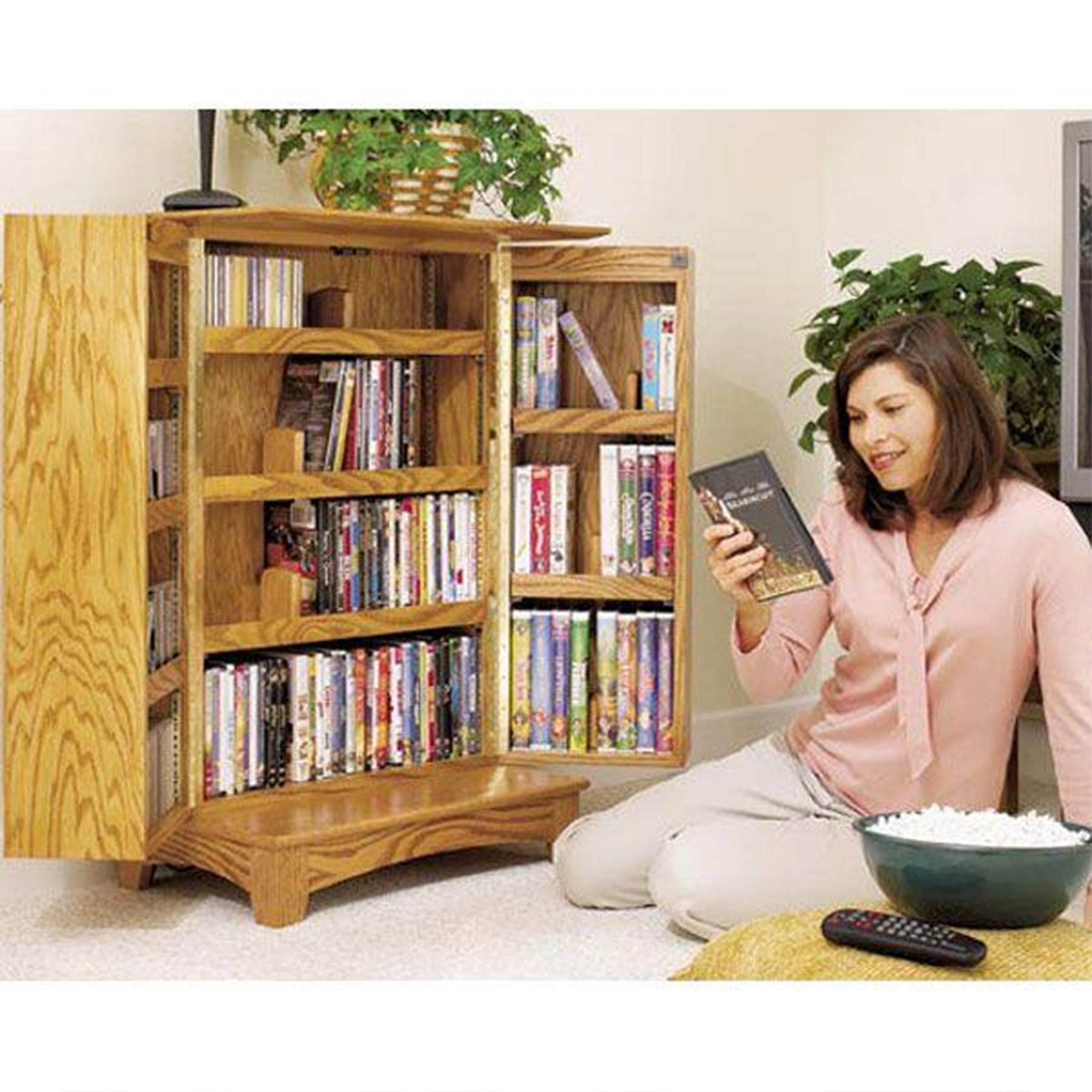 product: Wood Magazine Downloadable Woodworking Project Plan to Build Media Storage for movies, music, and more shown
