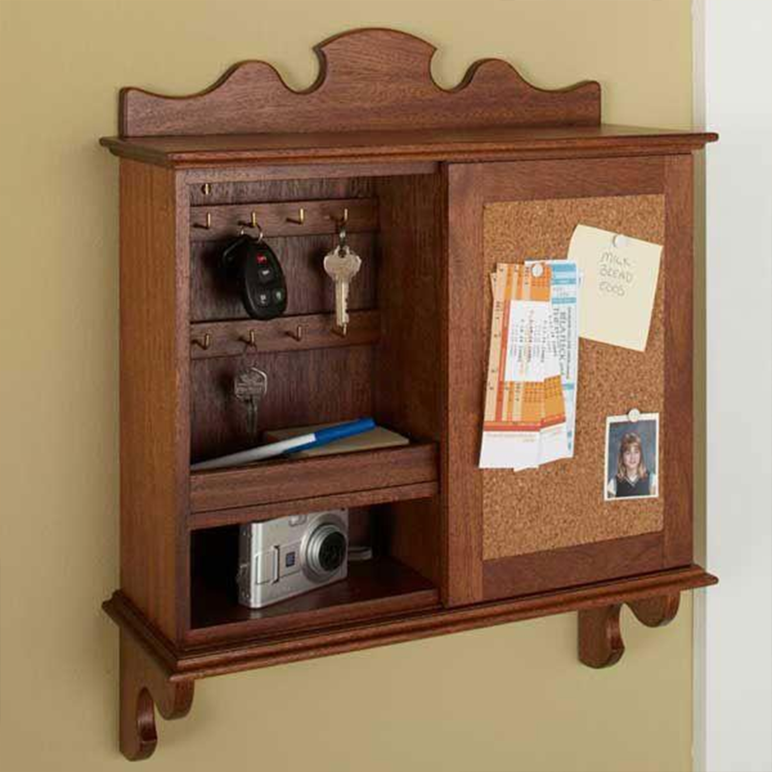 product: Wood Magazine Downloadable Woodworking Project Plan to Build Sliding-Door Hideaway Wall Organizer shown