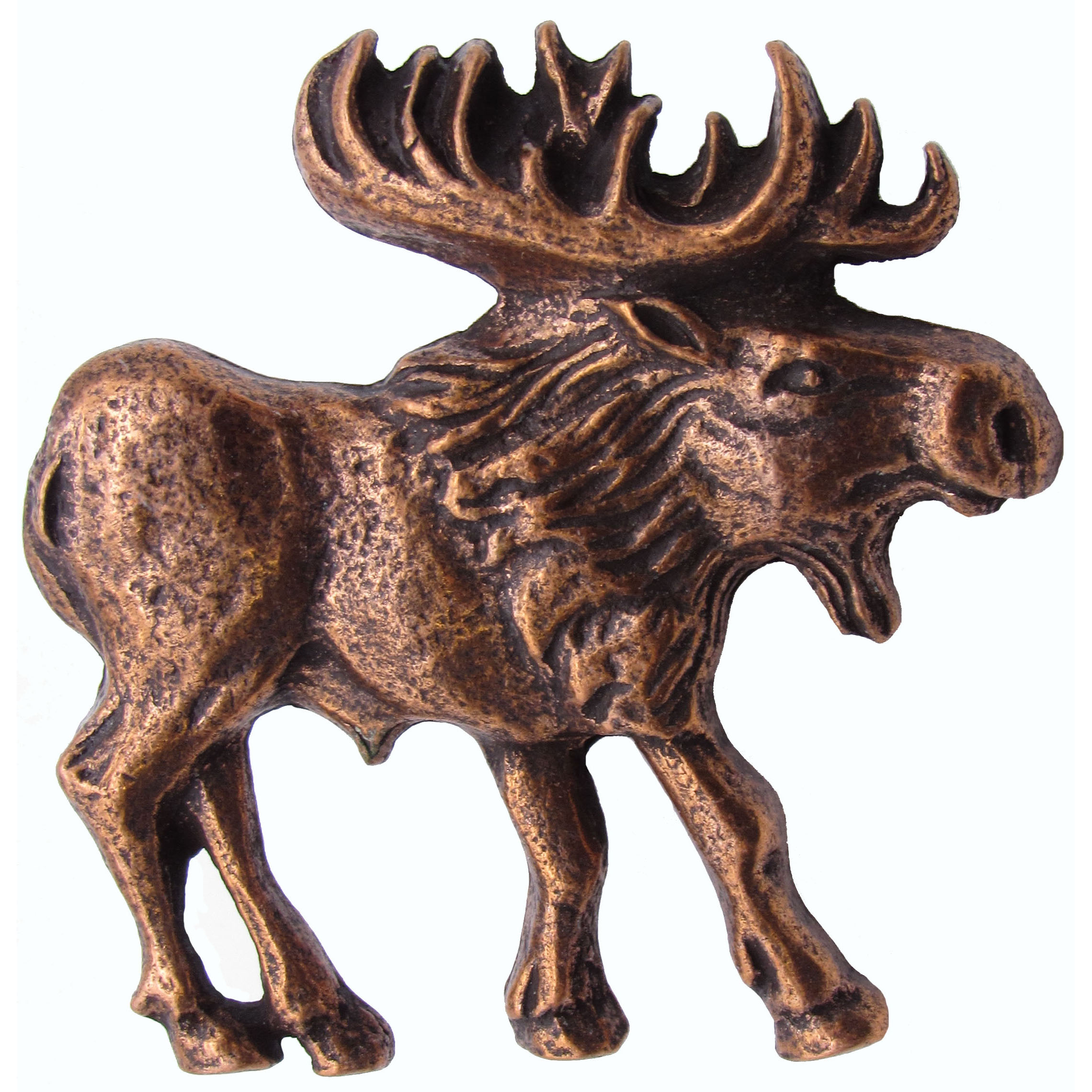 product: Buck Snort Lodge Walking Moose Pull, Right, Antique Copper, Model 183AC shown