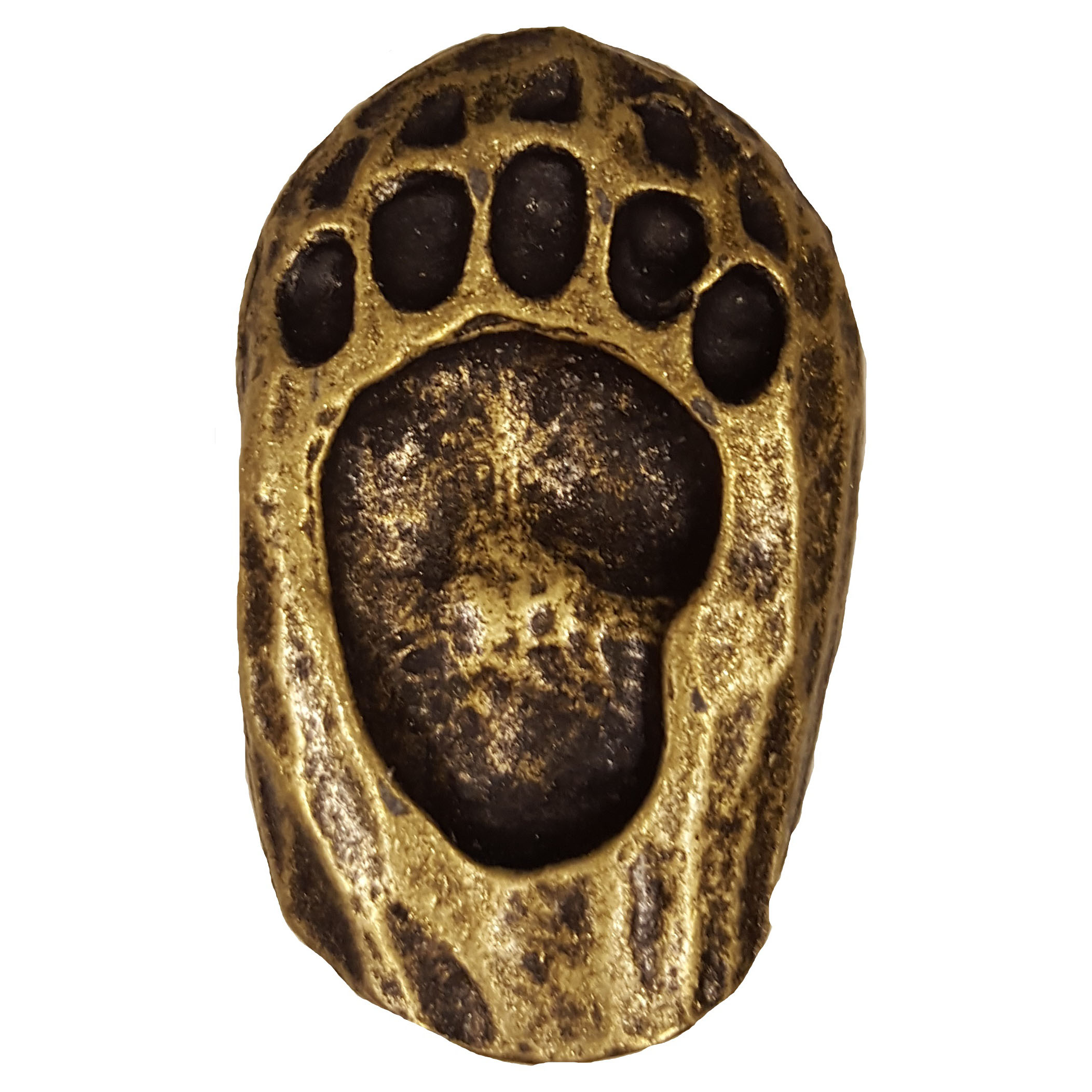 product: Buck Snort Lodge Single Bear Track Pull, Right, Antique Brass, Model 170AB shown