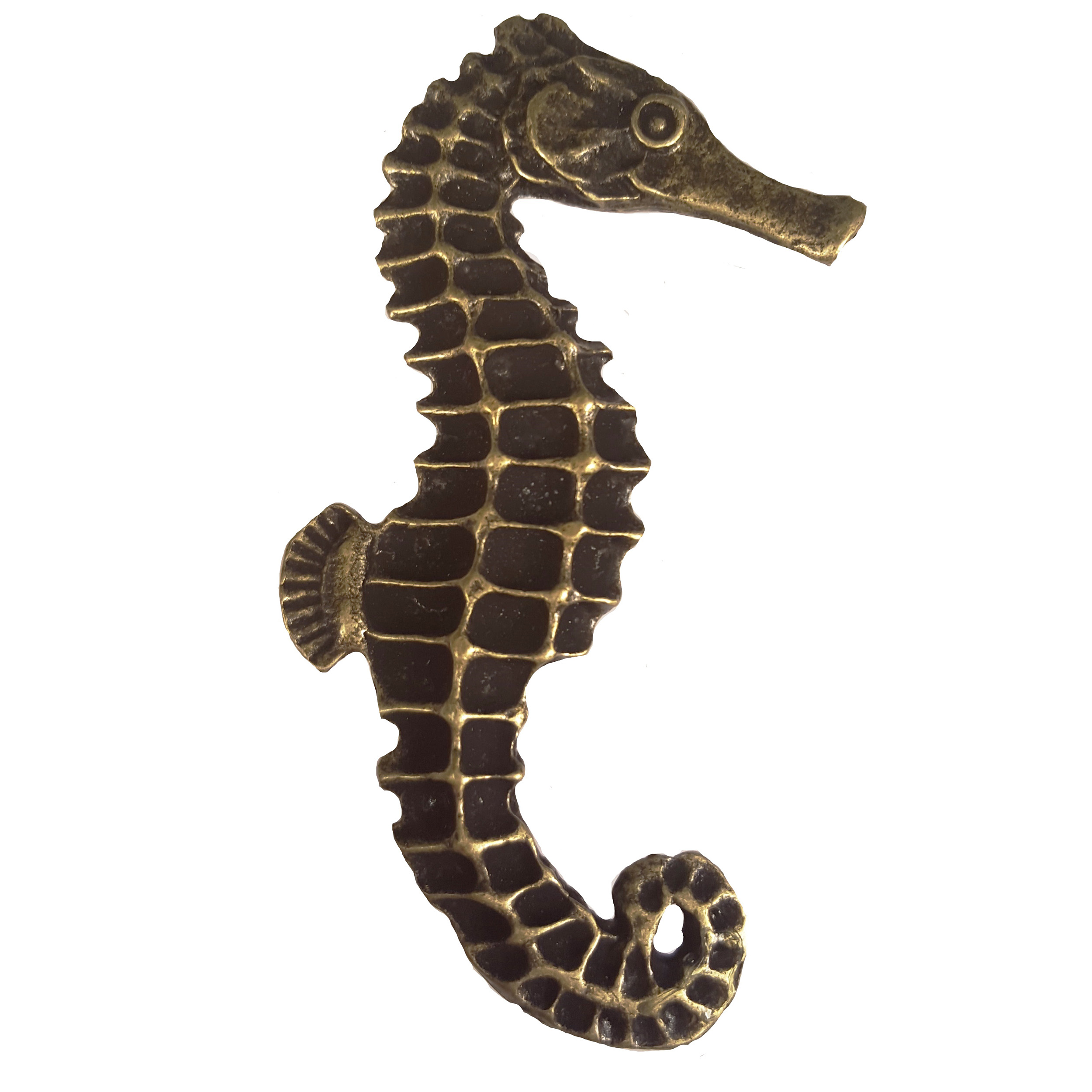 Large Seahorse Pull, Right, Antique Brass, Model 234ab