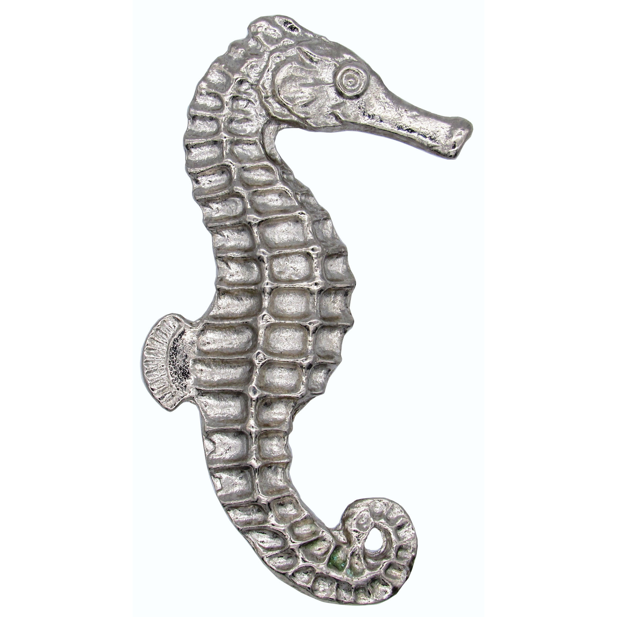 product: Buck Snort Lodge Large Seahorse Knob, Right, Nickel, Model 234N shown