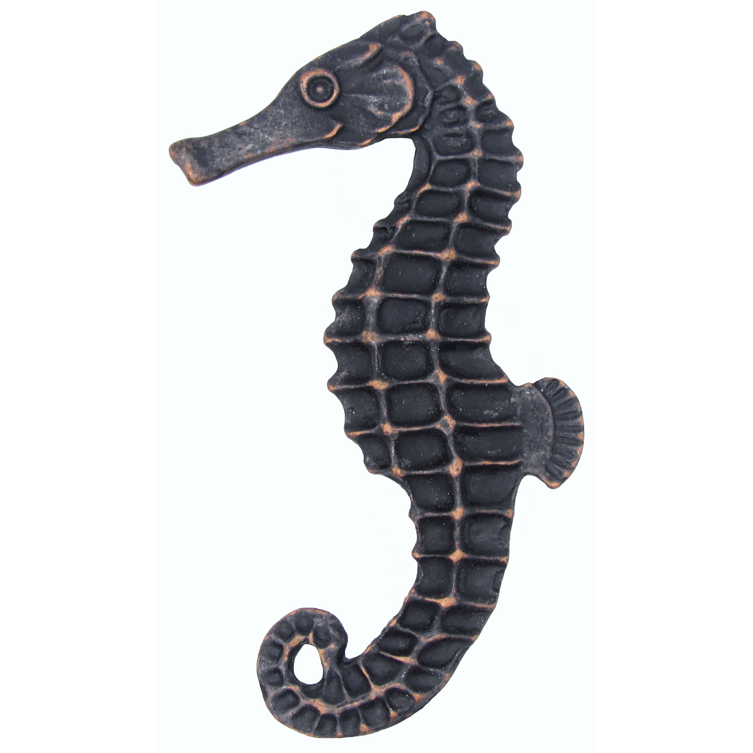 product: Buck Snort Lodge Large Seahorse Knob, Left, Oil Rubbed Bronze, Model 235ORB shown