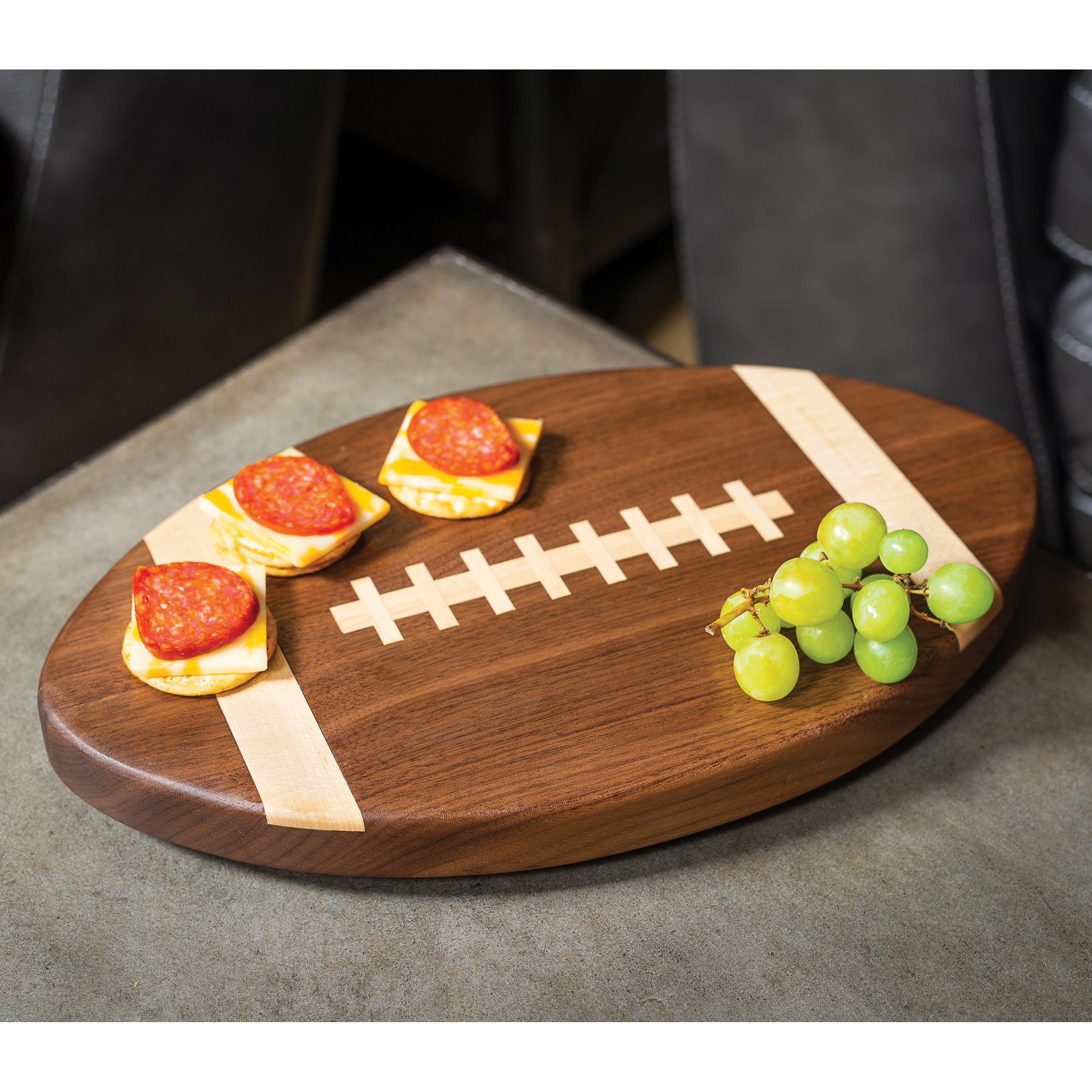 product: Woodcraft Magazine Football Cutting Board Downloadable Plan shown