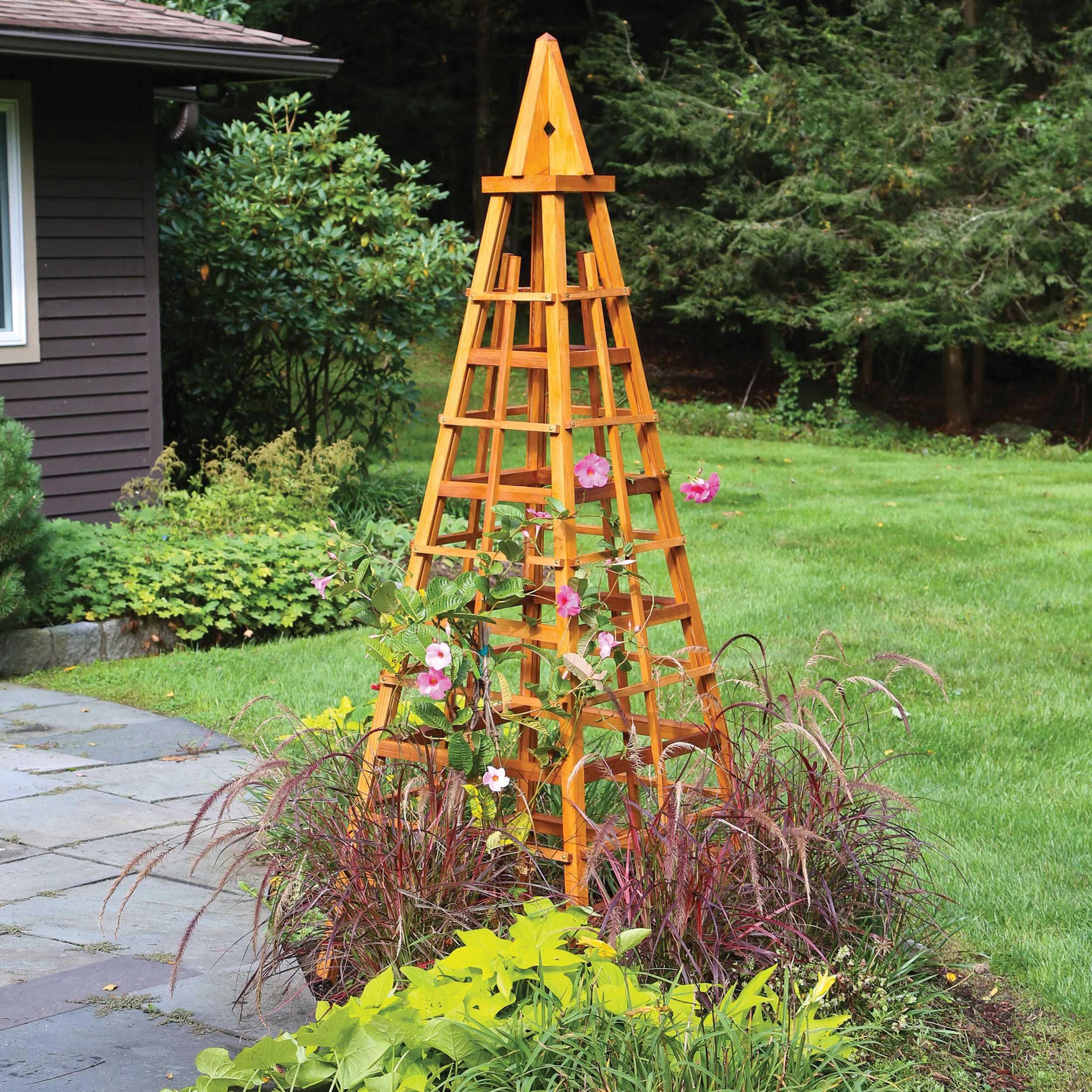 product: Woodcraft Magazine Garden Obelisk Downloadable Plan shown