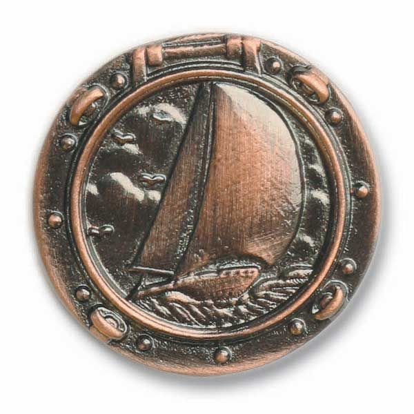Sailboat In Porthole Pull, Antique Copper, Model 100ac