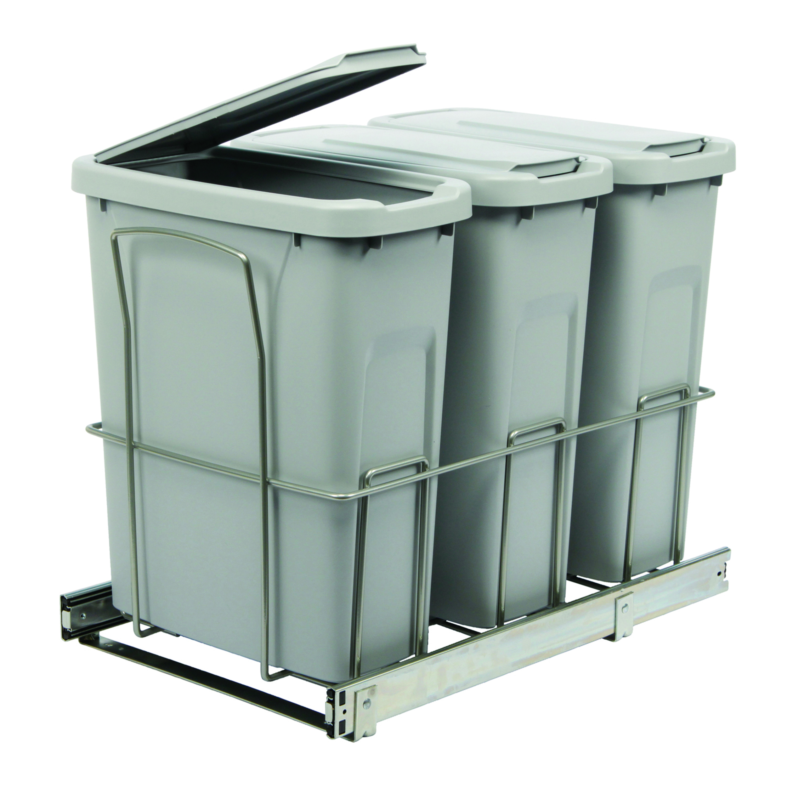 Real Solutions Triple 20qt Pull-out Waste & Recyling Unit With Lid, Platinum