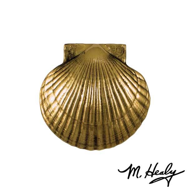 Sea Scallop Door Knocker, Polished Brass And Brown Patina