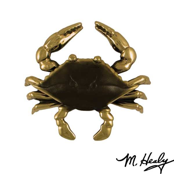 Blue Crab Door Knocker, Polished Brass And Brown Patina