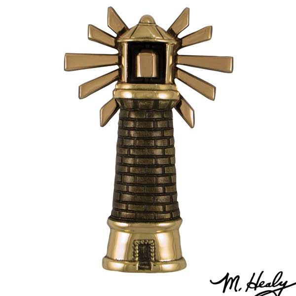 Lighthouse Door Knocker, Polished Brass And Brown Patina