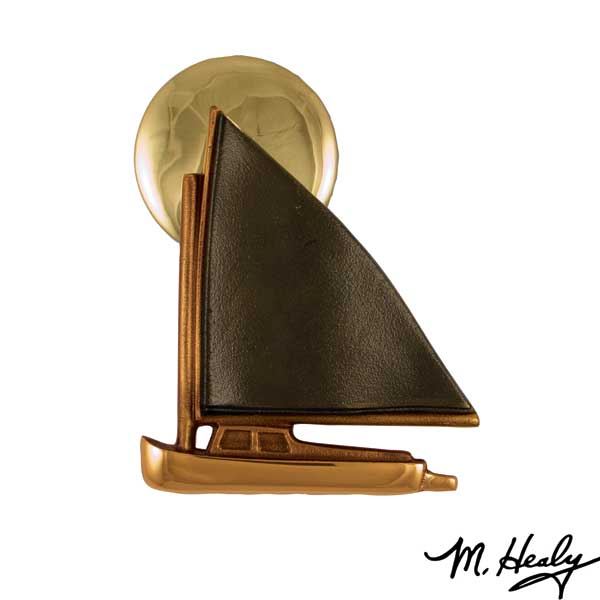 Catboat At Sunset Door Knocker, Polished Brass And Brown Patina