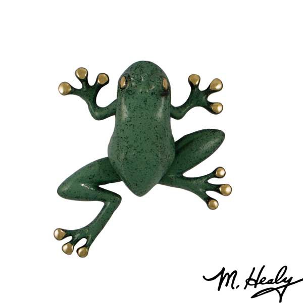 Tree Frog Door Knocker, Polished Brass And Blue Green Patina