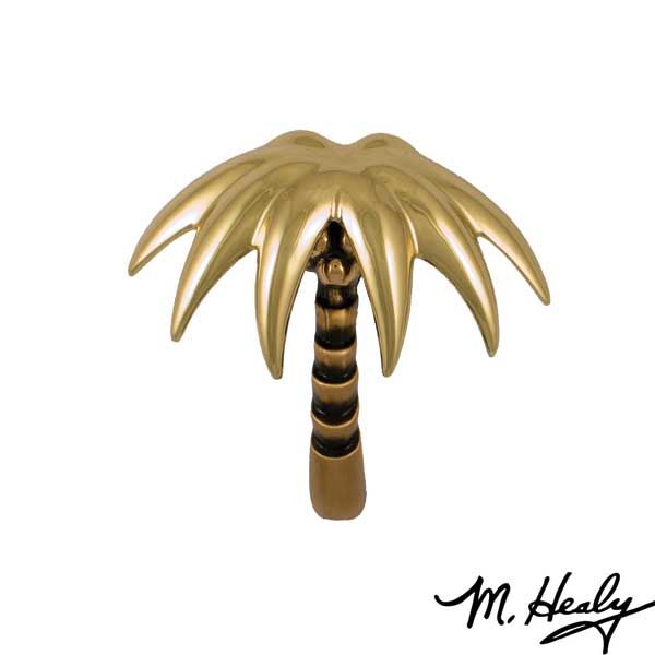 Palm Tree Door Knocker, Polished Brass And Highlighted Bronze