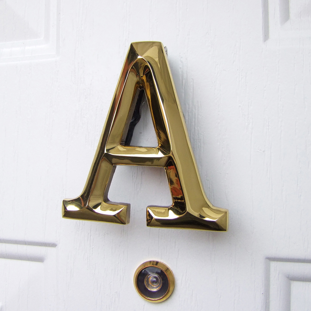 Letter A Monogram Door Knocker, Polished Brass