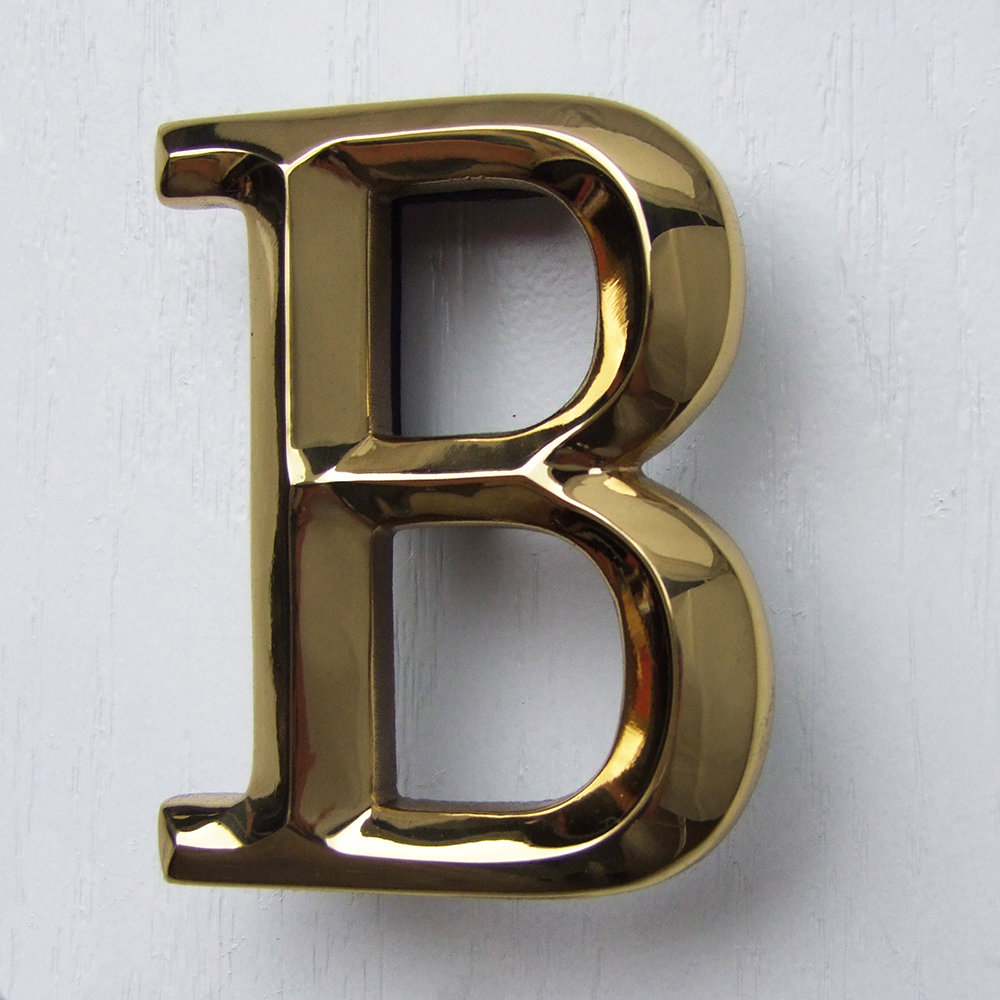 Letter B Monogram Door Knocker, Polished Brass