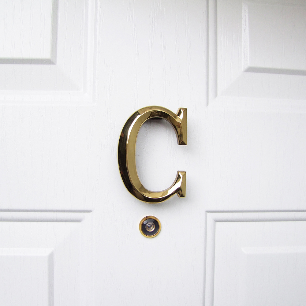 Letter C Monogram Door Knocker, Polished Brass