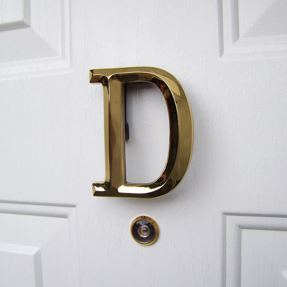 Letter D Monogram Door Knocker, Polished Brass