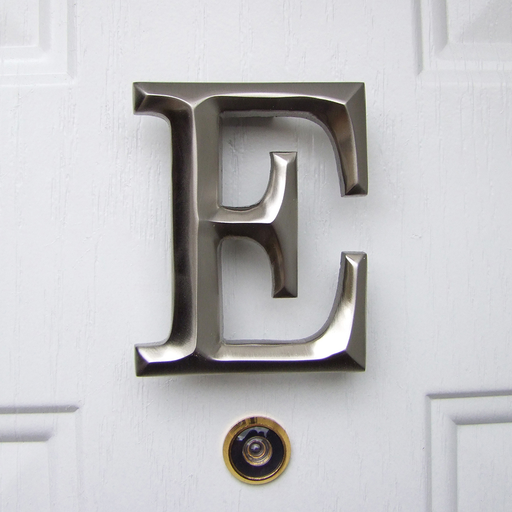 Letter E Monogram Door Knocker, Brushed Nickel