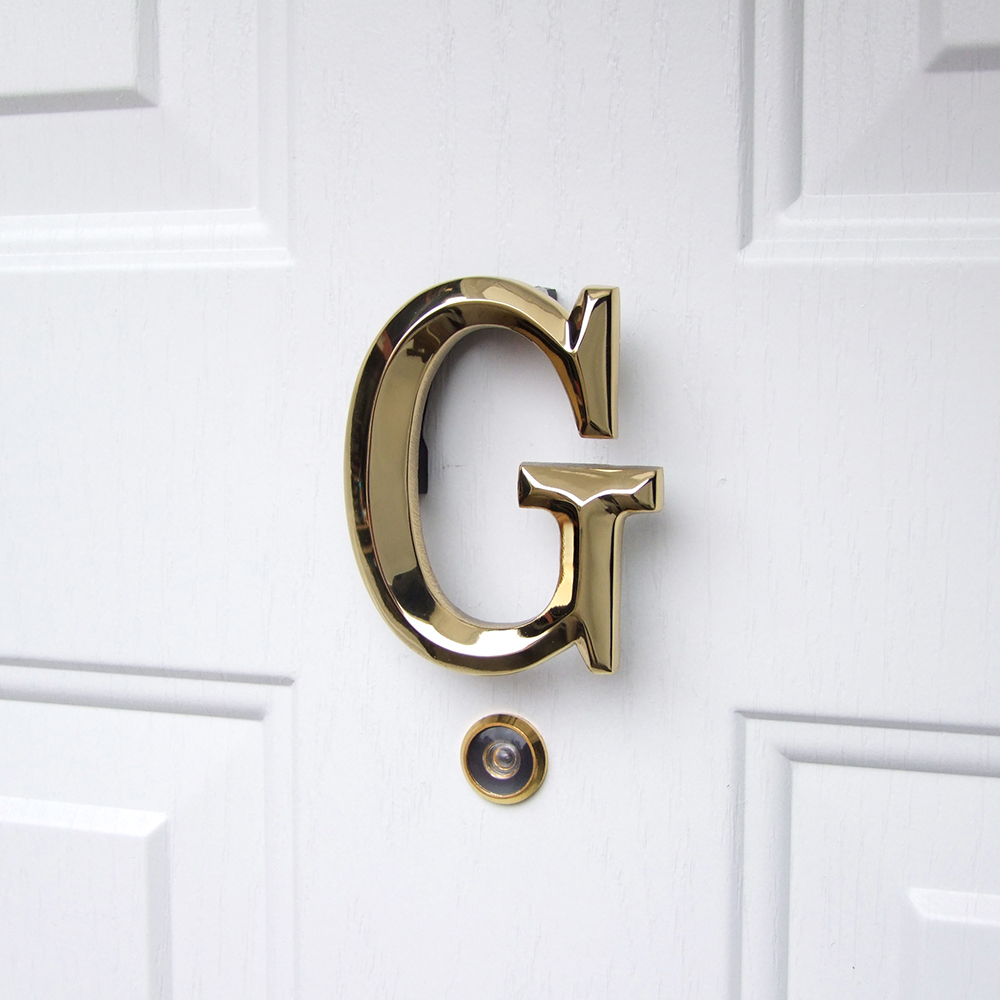Letter G Monogram Door Knocker, Polished Brass