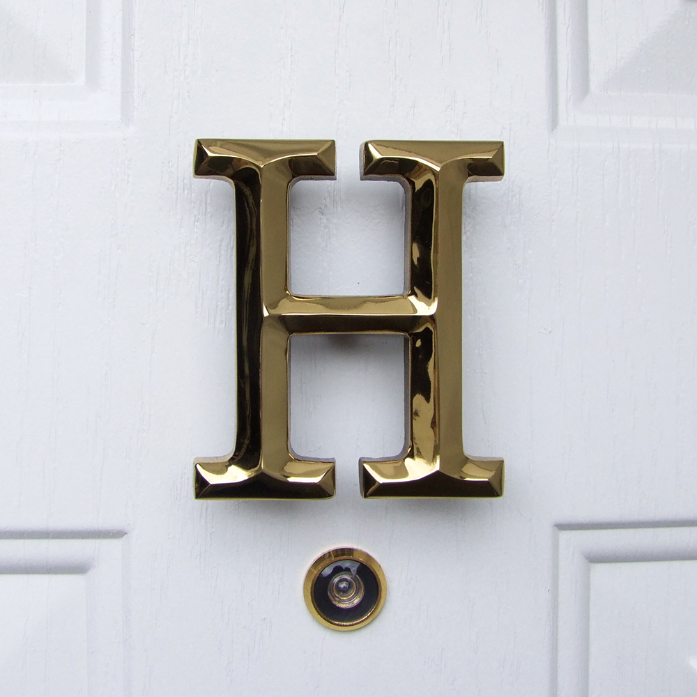 Letter H Monogram Door Knocker, Polished Brass