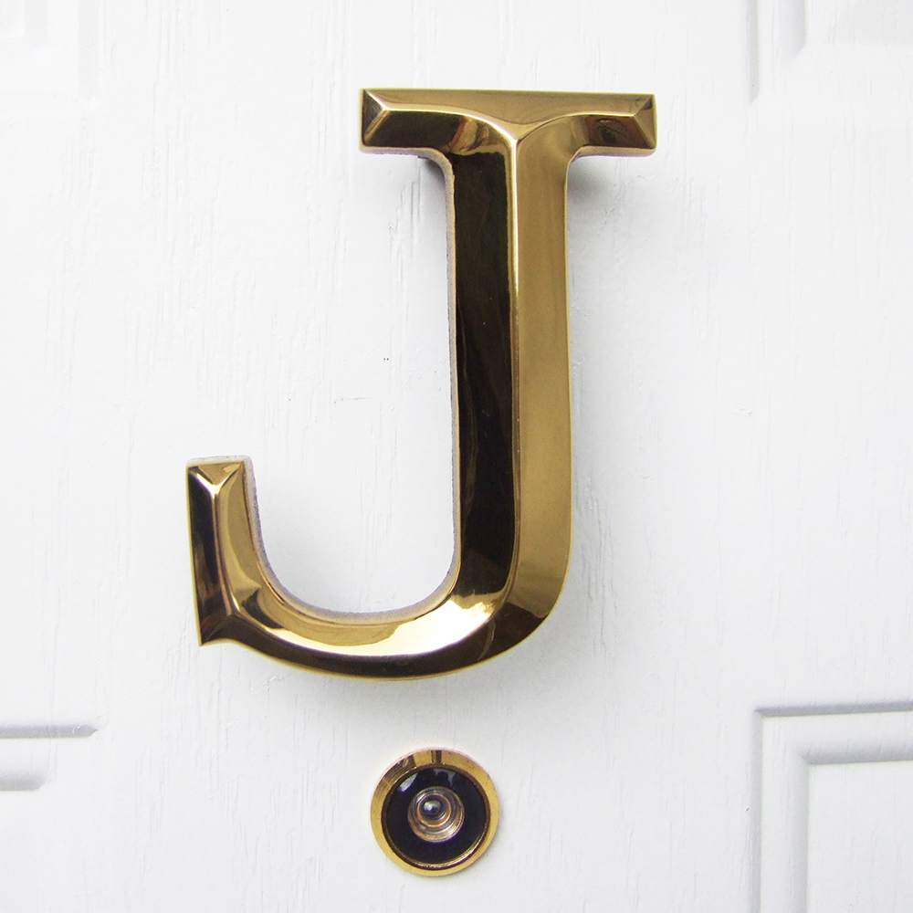 Letter J Monogram Door Knocker, Polished Brass