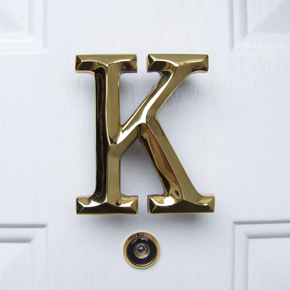 Letter K Monogram Door Knocker, Polished Brass