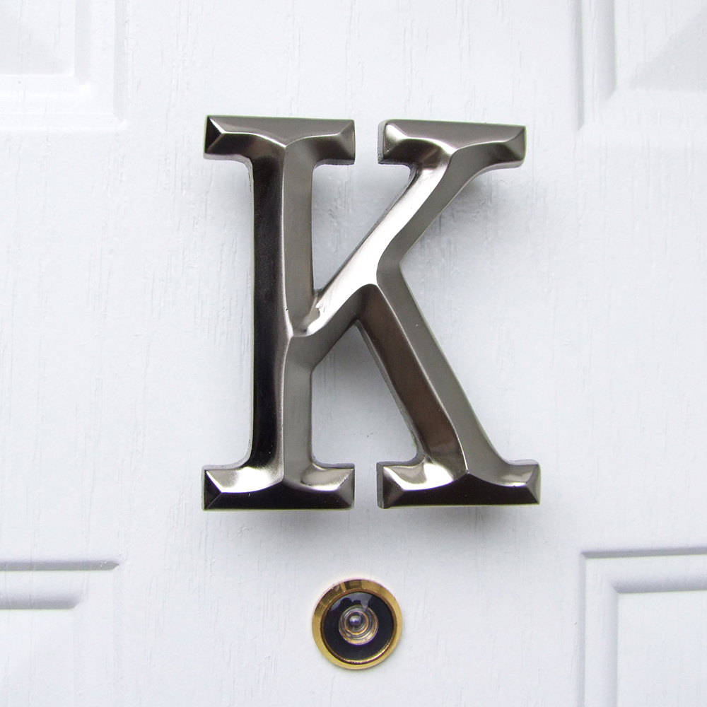 Letter K Monogram Door Knocker, Brushed Nickel