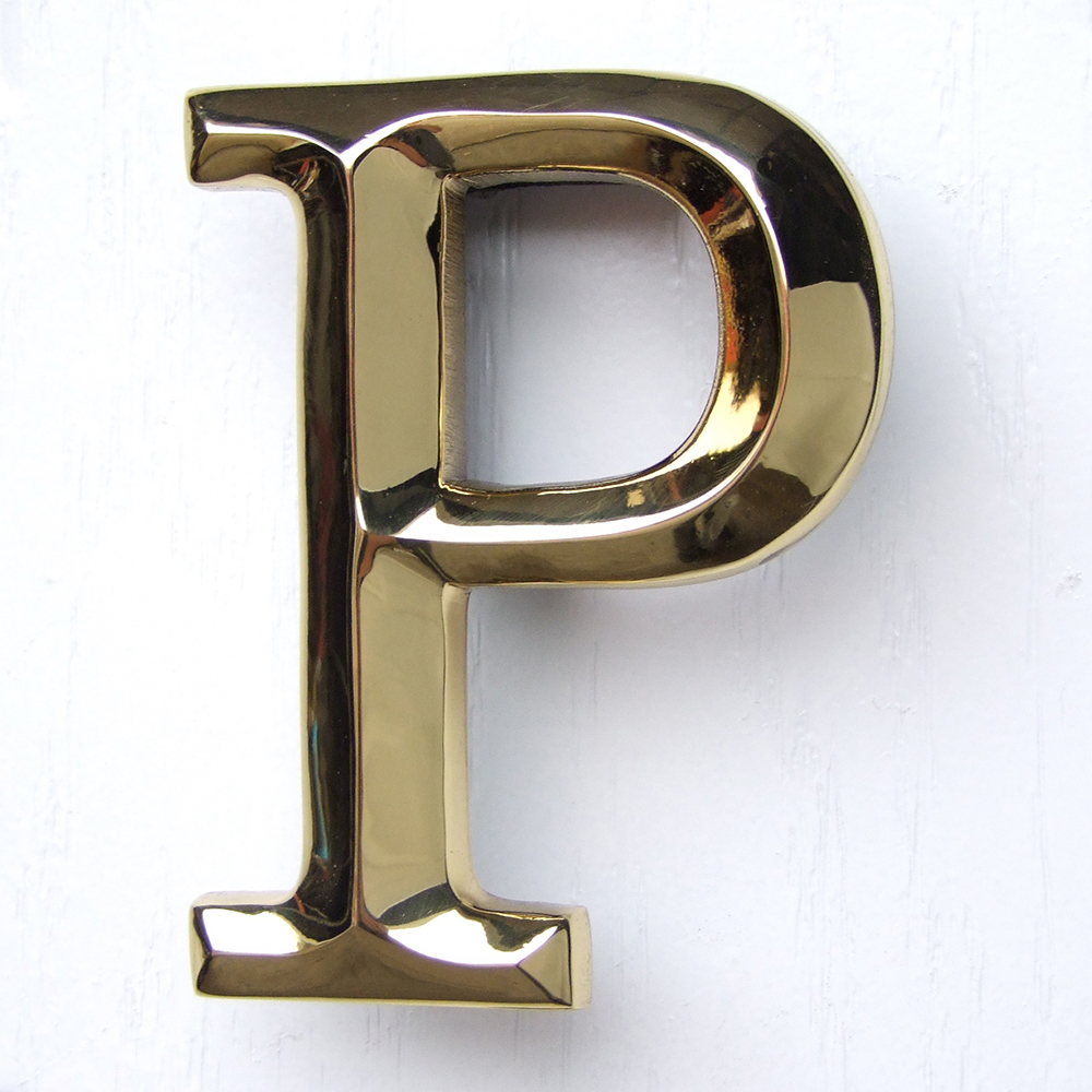 Letter P Monogram Door Knocker, Polished Brass