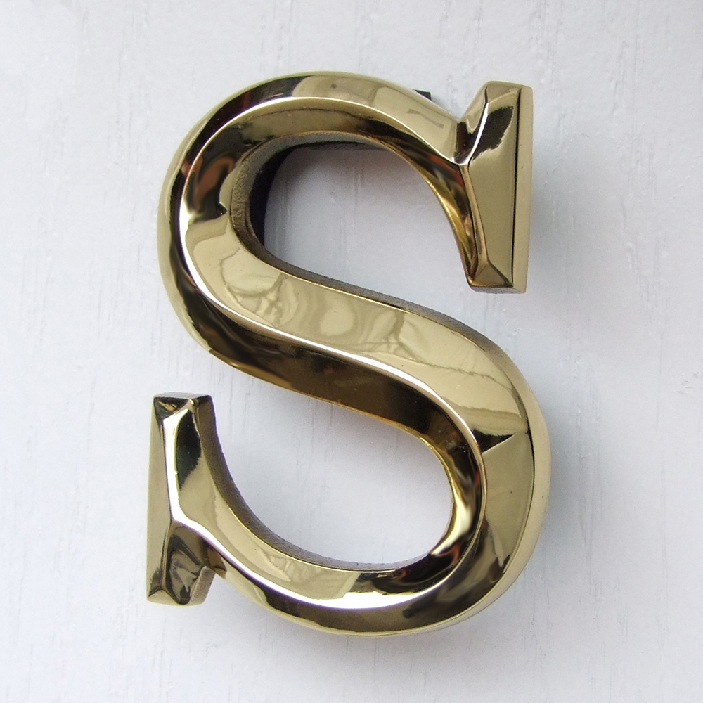 Letter S Monogram Door Knocker, Polished Brass