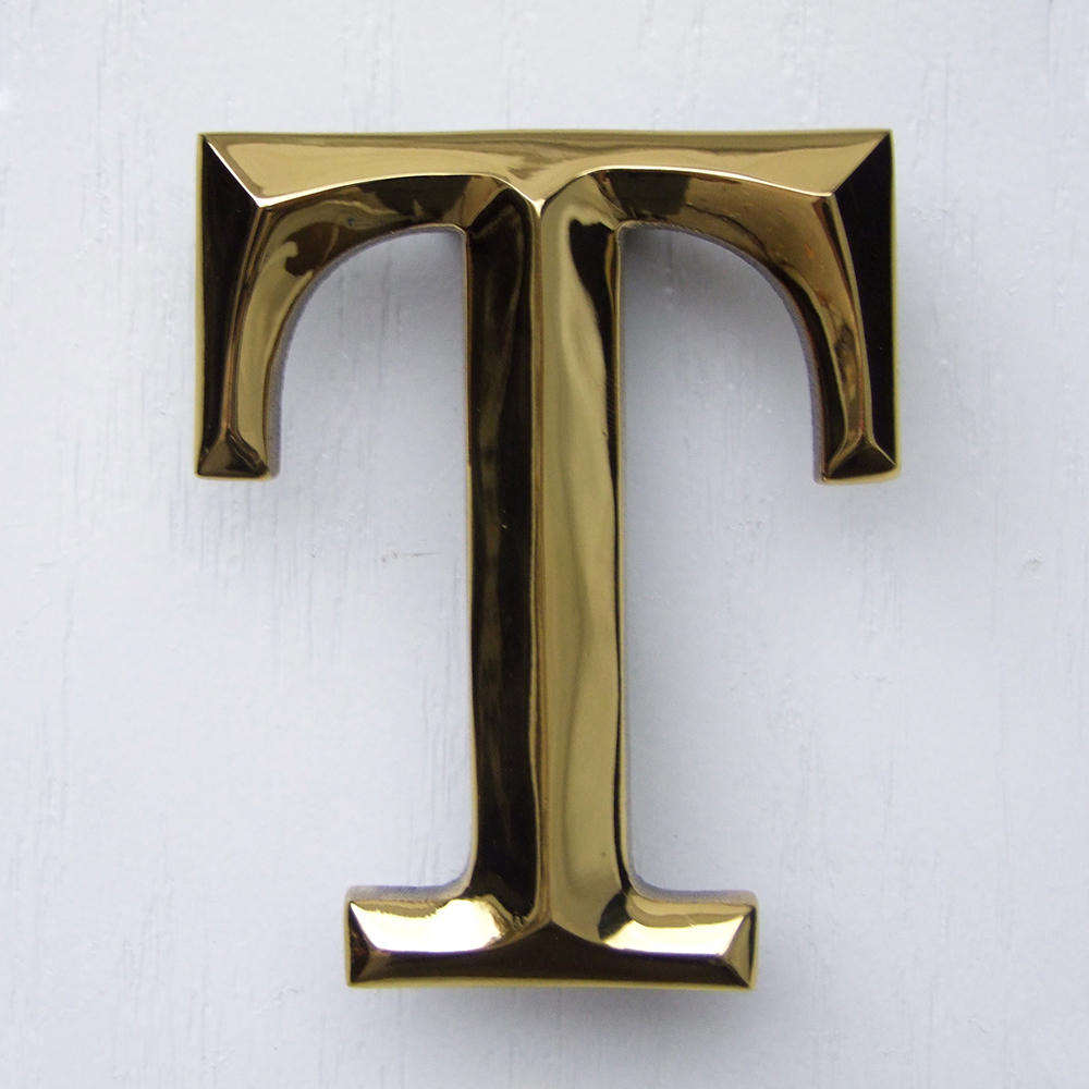 Letter T Monogram Door Knocker, Polished Brass