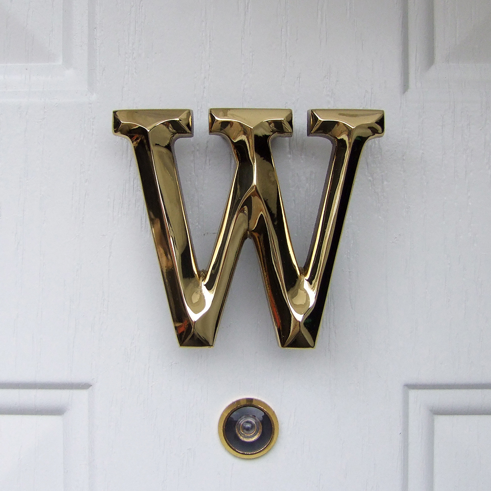 Letter W Monogram Door Knocker, Polished Brass