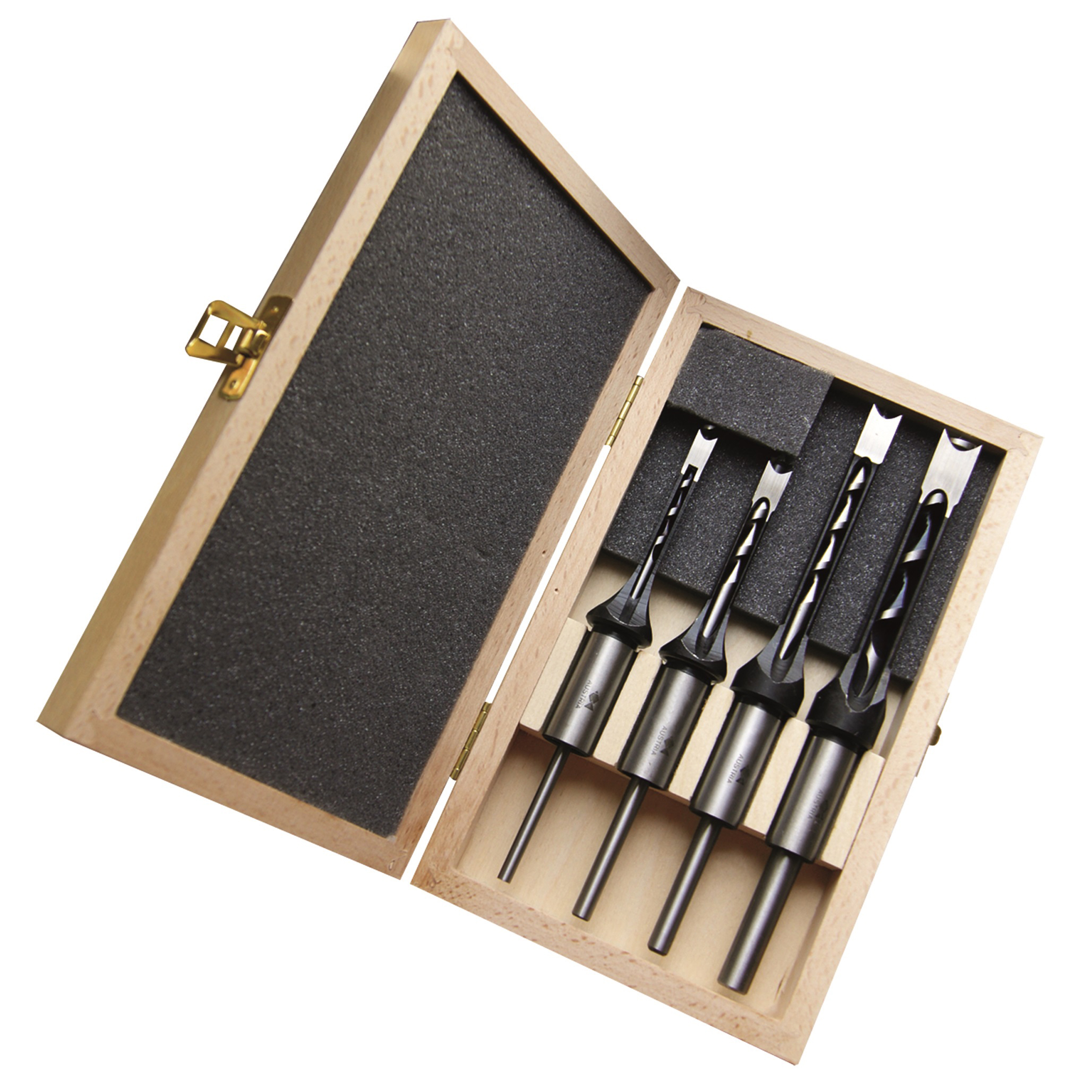 4-piece Mortise Chisel And Bit Set In Wooden Box, 1/4", 5/16", 3/8" And 1/2" D