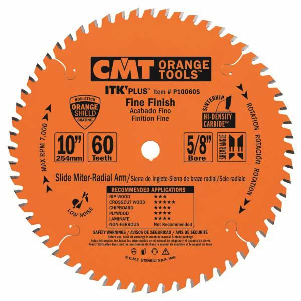 P10060s Fine Finish On Slide/miter Saw Blade, 10" X 60t X 5/8" Bore