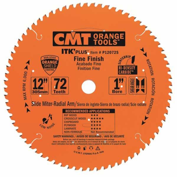 P12072s Fine Finish On Slide/miter Saw Blade, 12" X 72t X 1" Bore