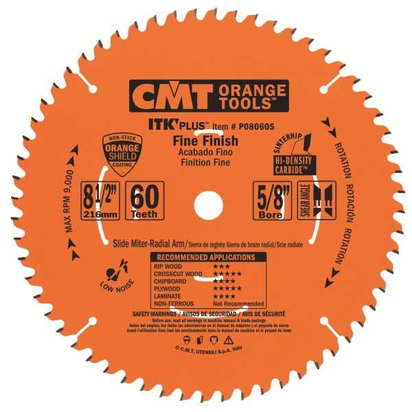 P08060s Fine Finish On Slide/miter Saw Blade, 8-1/2" X 60t X 5/8" Bore