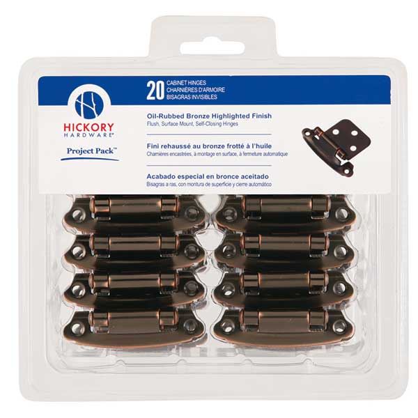 product: Hickory Hardware Surface Self-Closing Flush Hinges Project Pack, Oil Rubbed Bronze, 20 pieces shown