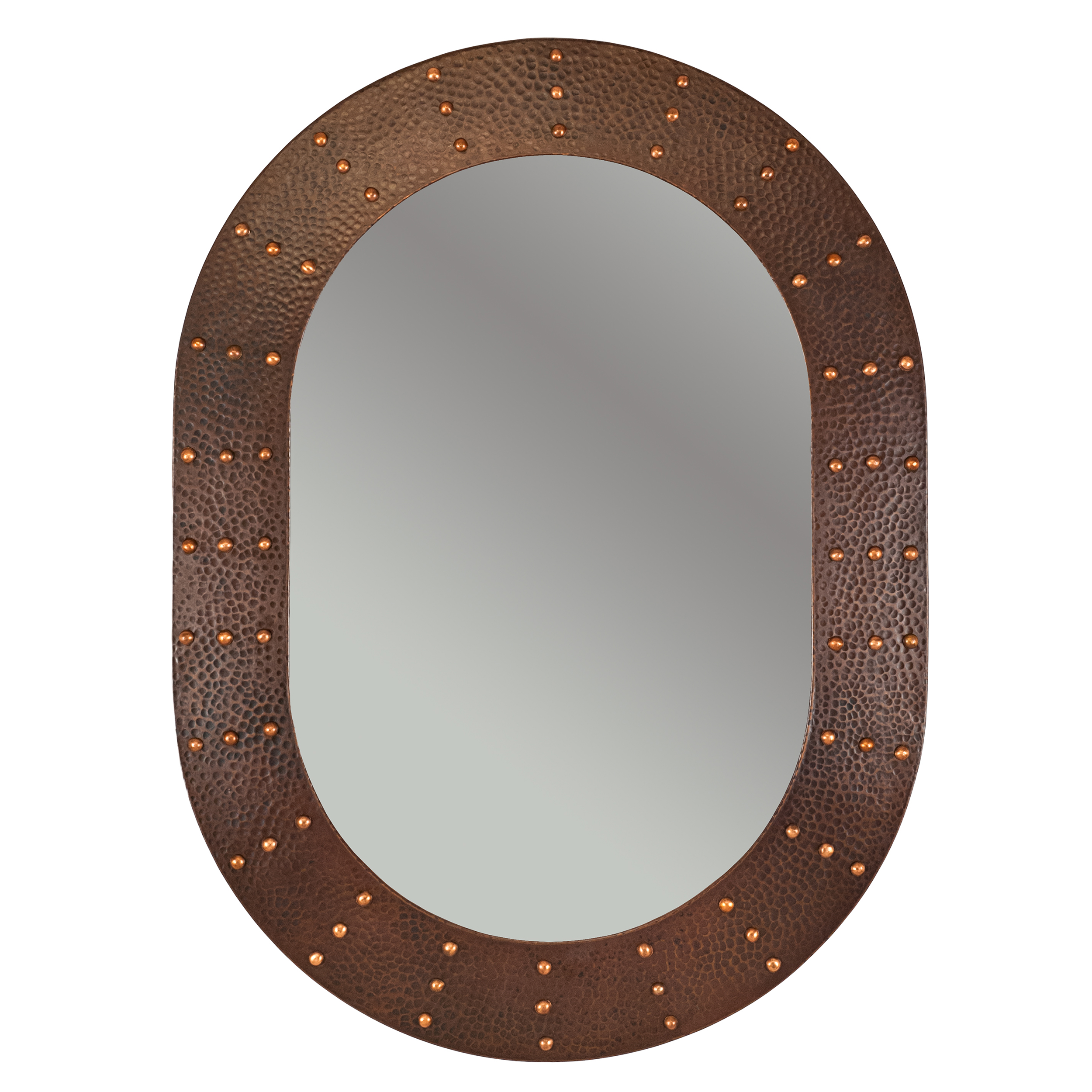 35" Hand Hammered Oval Mirror With Hand Forged Rivets