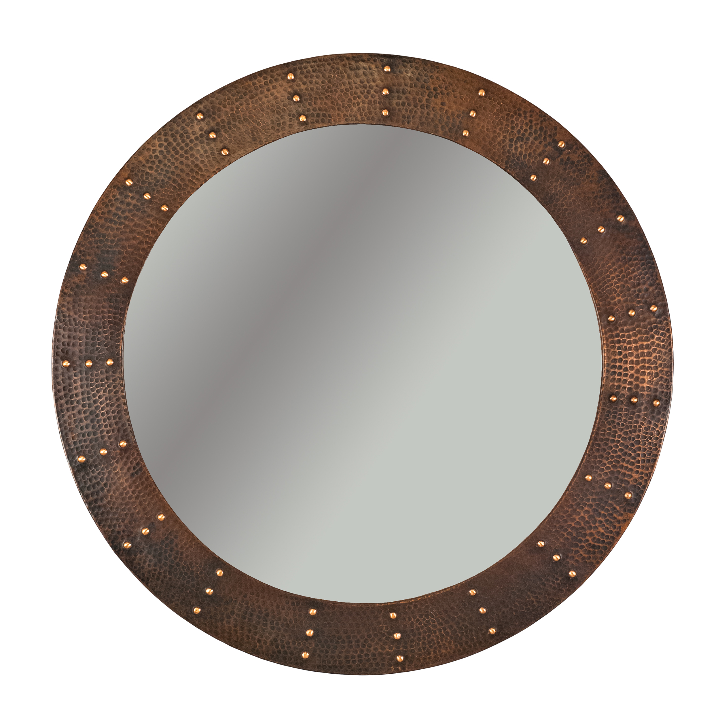 34" Hand Hammered Round Mirror With Hand Forged Rivets