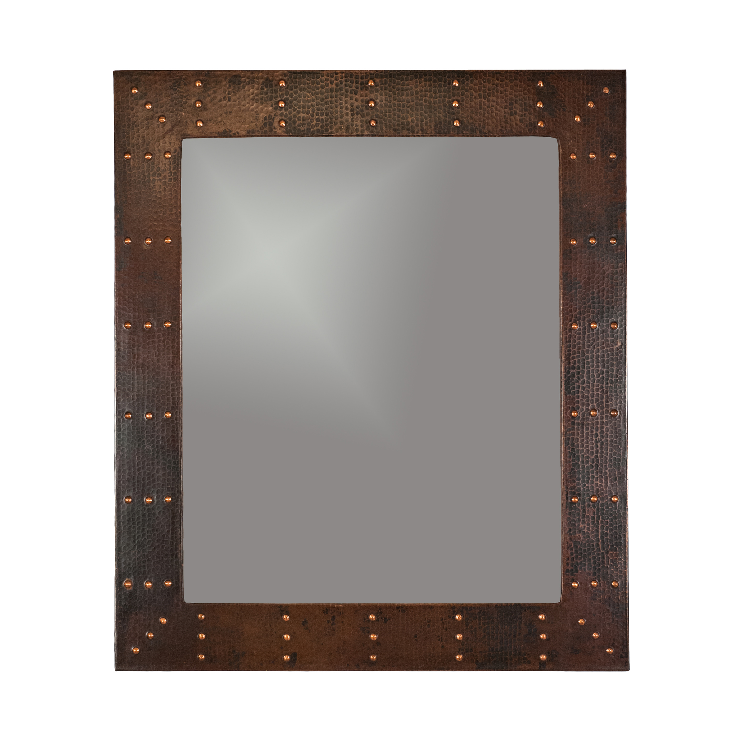 36" Hand Hammered Rectangle Mirror With Hand Forged Rivets