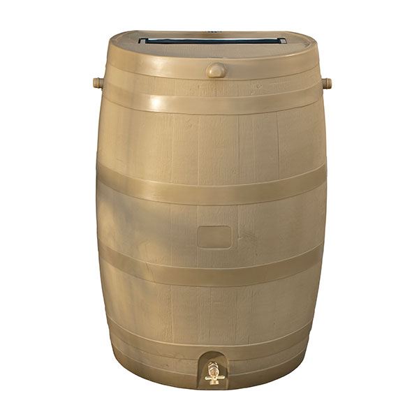 Rain Barrel With Flat Back And Brass Spigot, 50 Gallon, Oak