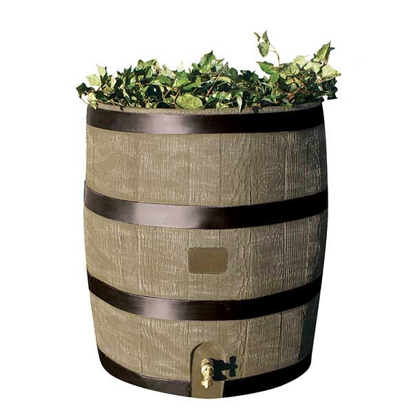 Round Rain Barrel With Planter, 35 Gallon, Deco