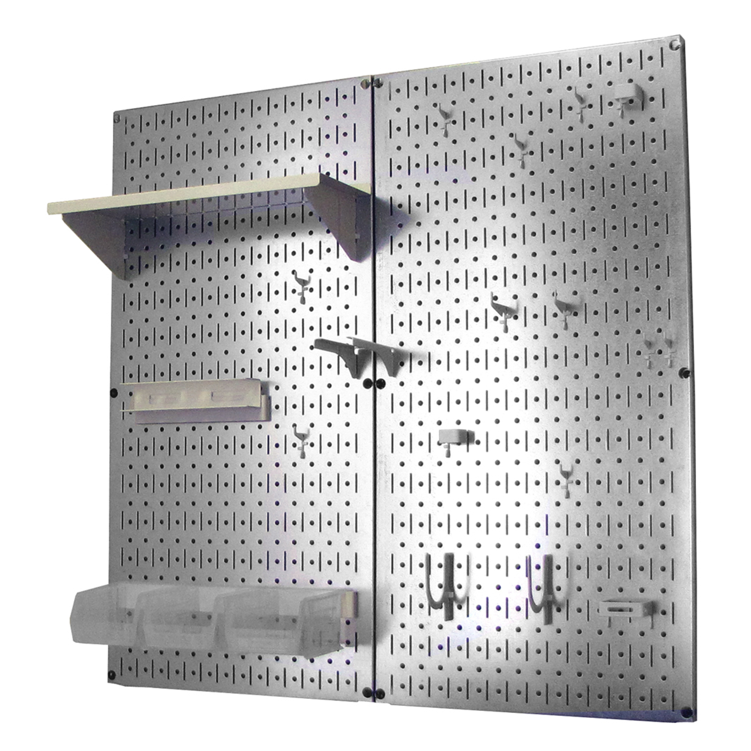 Wall Control Storage Systems Metal Pegboard Utility Tool Storage Kit - Galvanized Steel Pegboard & White Accessories