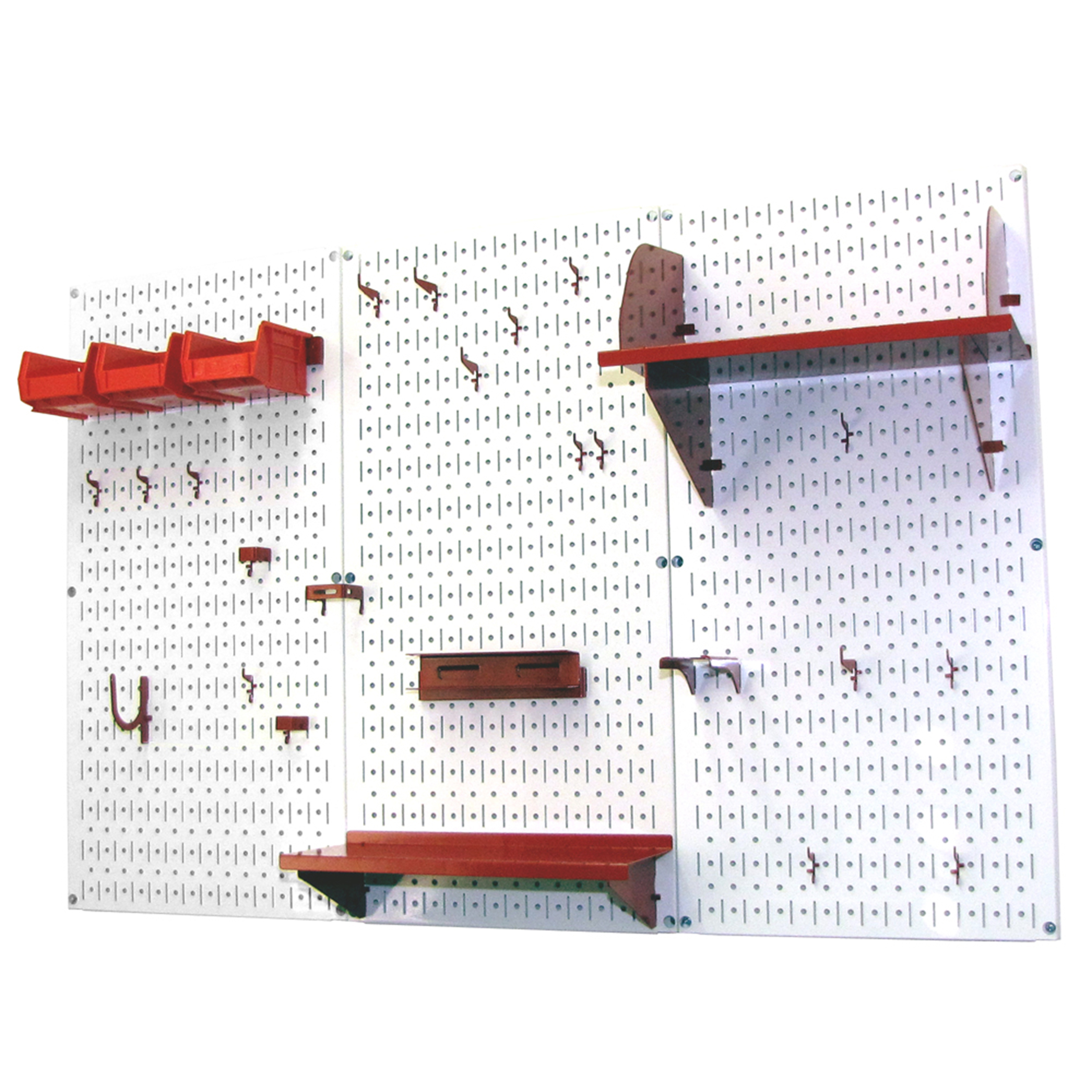 product: Wall Control Storage Systems 4' Metal Pegboard Standard Tool Storage Kit - White Toolboard & Red Accessories shown